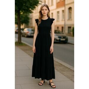 Merokeety Womens Maxi Dress Small Smocked Tiered Dark Cottage Dark Fairy Whimsy